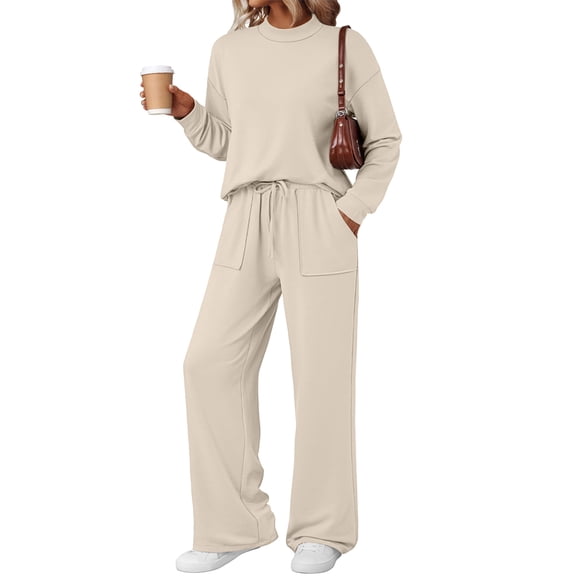 SUNBS Two Piece Sets for Women Fall Outfits Lounge Sets Mock Neck Tops Wide Leg Pants Vacation Travel Airport Outfits