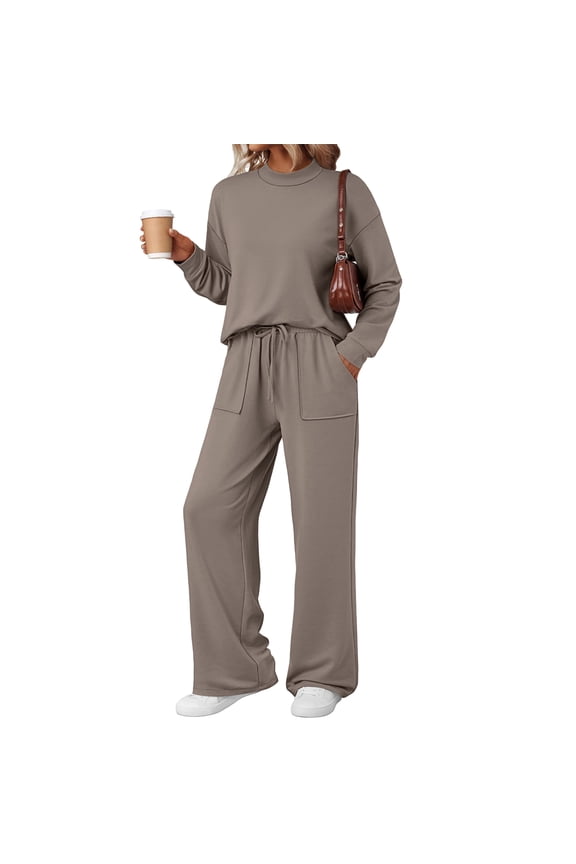 Two Piece Sets for Women Fall Outfits Lounge Sets Mock Neck Tops Wide Leg Pants Vacation Travel Airport Outfits