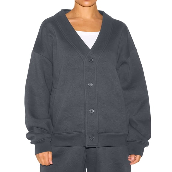 SUNBS V‑Neck Button Sweatshirts Cardigan for Women Fall Jacket Oversized Casual Clothes with Pockets