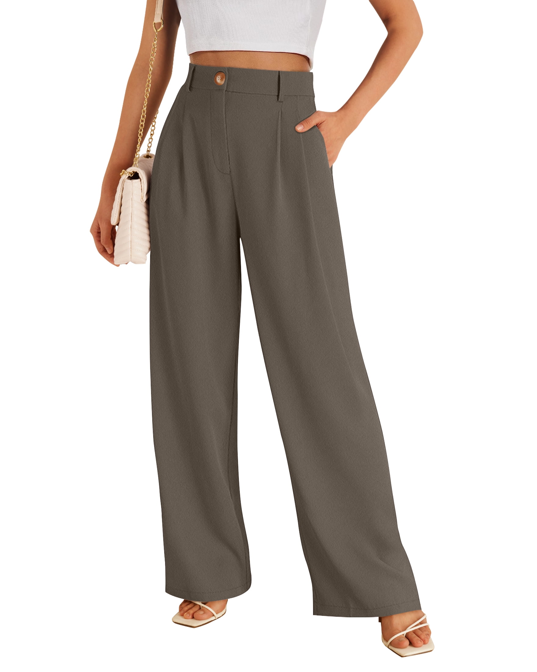High Waisted Women's Wide Leg Pants with Pockets Business Casual Pants