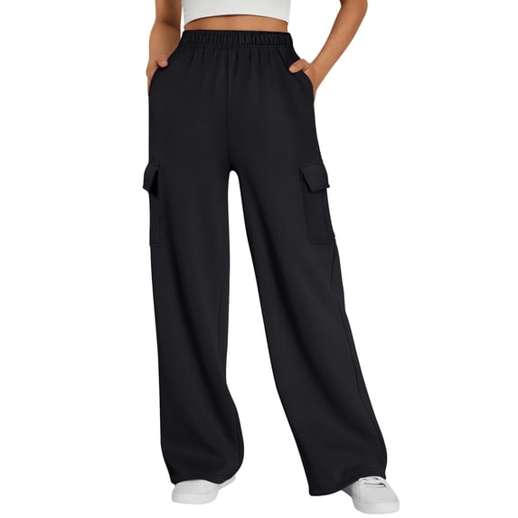 SUNBS Womens Cargo Sweatpants Wide Leg Pants For Women With Pockets & Elastic Waist Casual Pants