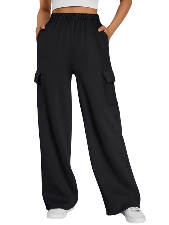 Womens Cargo Sweatpants Wide Leg Pants For Women With Pockets & Elastic Waist Casual Pants