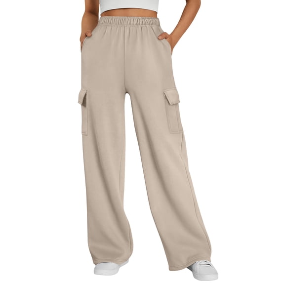 SUNBS Womens Cargo Sweatpants Wide Leg Pants For Women With Pockets & Elastic Waist Casual Pants