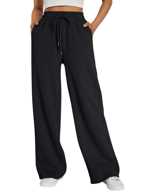 Wide Leg Sweatpants Womens Cargo Pants Baggy Lounge Casual Pants Drawstring Sweat Pants with Pockets