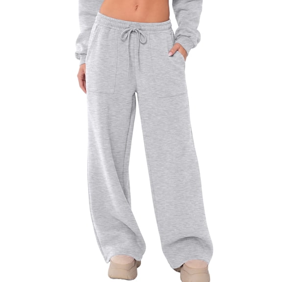 SUNBS Wide Leg Sweatpants for Women High Waisted Drawstring Sweat Pants With Big Patch Pockets.