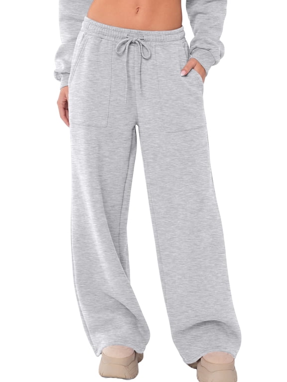 Wide Leg Sweatpants for Women High Waisted Drawstring Sweat Pants With Big Patch Pockets.