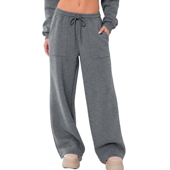 SUNBS Wide Leg Sweatpants for Women High Waisted Drawstring Sweat Pants With Big Patch Pockets.