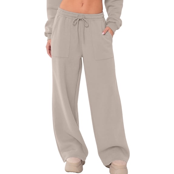 SUNBS Wide Leg Sweatpants for Women High Waisted Drawstring Sweat Pants With Big Patch Pockets.