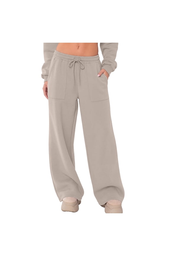 Wide Leg Sweatpants for Women High Waisted Drawstring Sweat Pants With Big Patch Pockets.