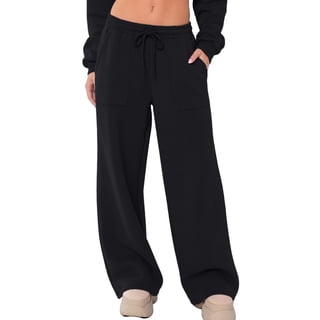 SUNBS Wide Leg Sweatpants for Women High Waisted Drawstring Sweat Pants With Big Patch Pockets.