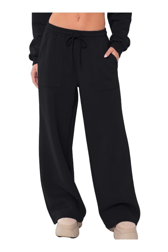 Wide Leg Sweatpants for Women High Waisted Drawstring Sweat Pants With Big Patch Pockets.