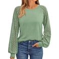 thumbnail image 1 of SUNBS Women Blouses Hollow-Out Lace Tops Crew Neck Long Sleeve Shirts for Women Trendy Clothes, 1 of 8