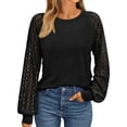 thumbnail image 1 of SUNBS Women Blouses Hollow-Out Lace Tops Crew Neck Long Sleeve Shirts for Women Trendy Clothes, 1 of 8