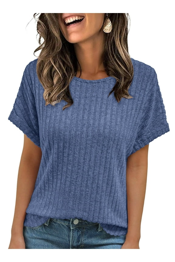 Womens Summer Tops Short Sleeve Sweaters Tunic Tops Dressy Casual Business Shirts