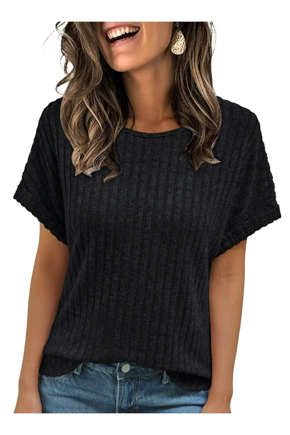 Womens Summer Tops Short Sleeve Sweaters Tunic Tops Dressy Casual Business Shirts