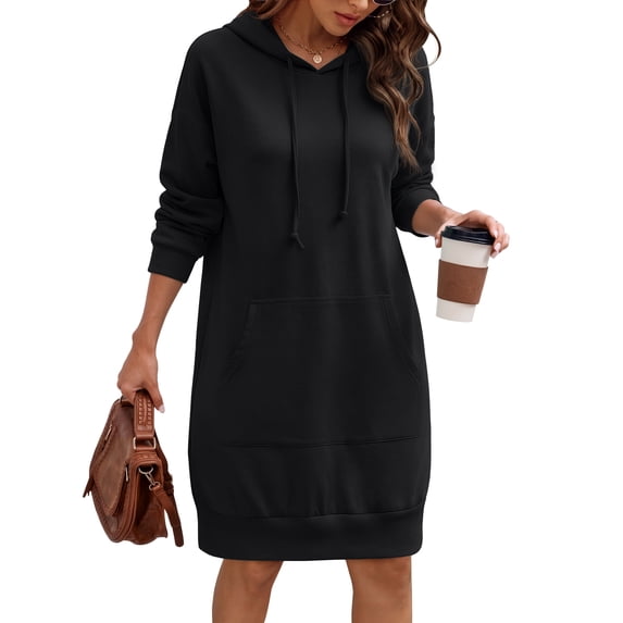 SUNBS Women Hoodies Dress Hooded Sweatshirts Dress Casual Long Sleeve Tunic Tops Oversized Cloths with Pocket