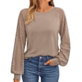 thumbnail image 1 of SUNBS Women Tops Hollow-Out Lace Blouses Fall Fashion Crew Neck Long Sleeve Shirts for Women, 1 of 8