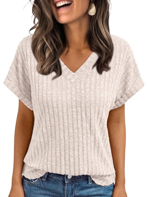 V Neck Womens Tops Short Sleeve Shirts Blouses For Women Casual Business Fashion Dressy