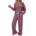 thumbnail image 1 of SUNBS Two Piece Sets Womens Lounge Sets Fall Wide Leg Pants with Pocket Matching Sets Crew Neck Top Casual Pajamas Sets Clothes, 1 of 8