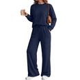 thumbnail image 1 of SUNBS Women's 2 Piece Loungewear Sets Fall Outfits Crew Neck Long Sleeve Top High Waist Wide Leg Pants for Travel Airport Casual Wear, 1 of 9