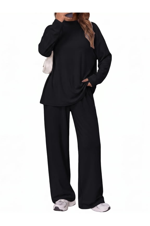 Women's Long Sleeve Lounge Sets Mock Neck Two Piece Sets for Women Wide Leg Pants Outfits Tracksuit Sweatsuits Set