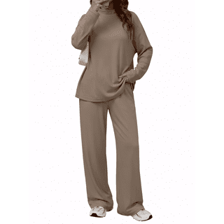 SUNBS Women's Long Sleeve Lounge Sets Mock Neck Two Piece Sets for Women Wide Leg Pants Outfits Tracksuit Sweatsuits Set