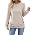 thumbnail image 1 of SUNBS Women's Long Sleeve Tunic Blouses Fall Button Side Ruched Shirts Crewneck Casual Tops Fashion Clothes, 1 of 1