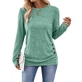 thumbnail image 1 of SUNBS Women's Long Sleeve Tunic Blouses Fall Button Side Ruched Shirts Crewneck Casual Tops Fashion Clothes, 1 of 1