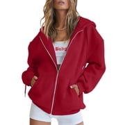 SUNBS Drawstring Zip Up Hoodies for Women Fall Cute Jacket Oversized Casual Sweatshirts with Pocket