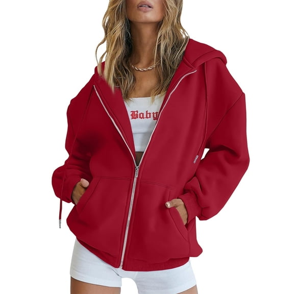 SUNBS Drawstring Zip Up Hoodies for Women Fall Cute Jacket Oversized Casual Sweatshirts with Pocket