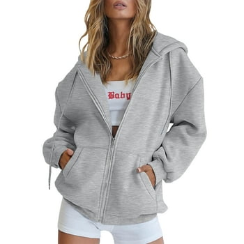 SUNBS Drawstring Zip Up Hoodies for Women Fall Cute Jacket Oversized Casual Sweatshirts with Pocket