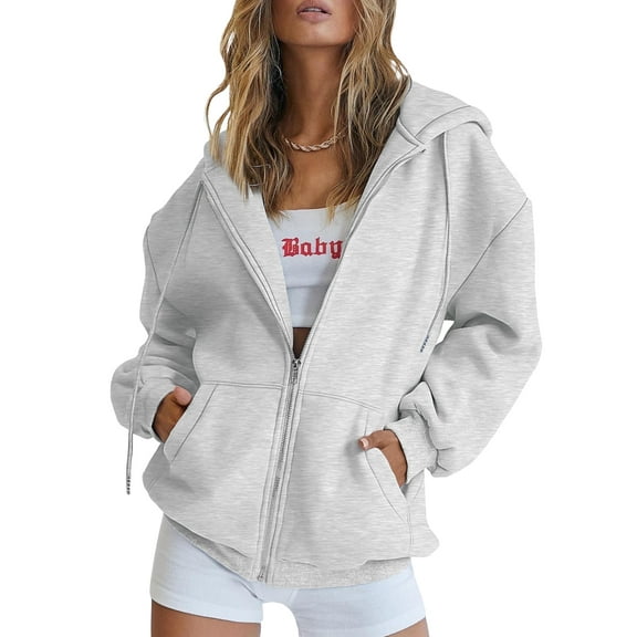 SUNBS Drawstring Zip Up Hoodies for Women Fall Cute Jacket Oversized Casual Sweatshirts with Pocket