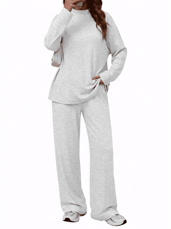 Women's Long Sleeve Lounge Sets Mock Neck Two Piece Sets for Women Wide Leg Pants Outfits Tracksuit Sweatsuits Set