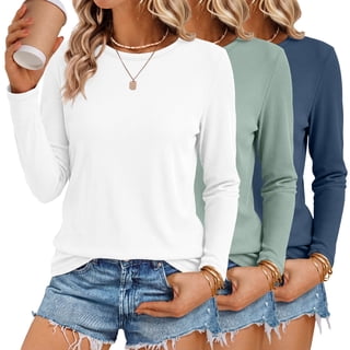 SUNBS 3 Pack Long Sleeve Shirts for Women Crew Neck Slim Fit Basic Layering Womens Shirts