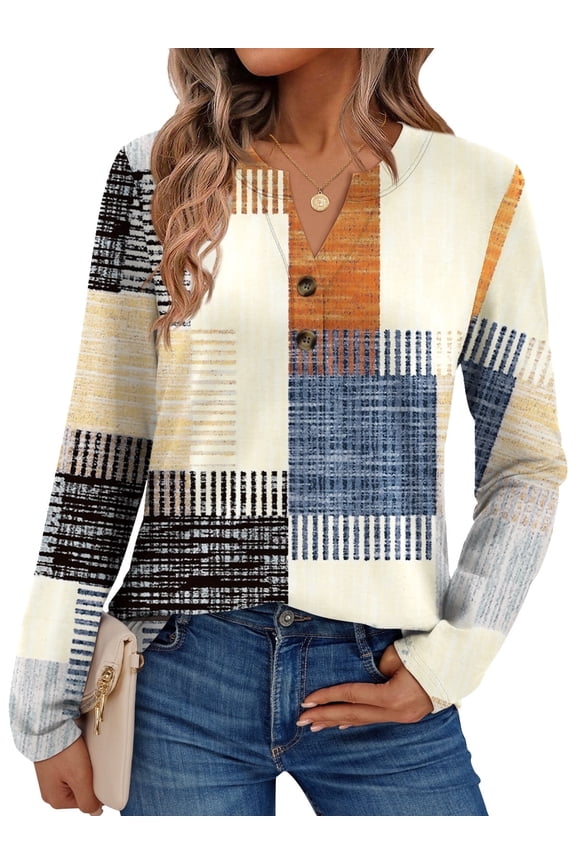 Henley Blouses for Women Long Sleeve Shirts Fall Fashion Dressy Casual Tops Cute Work Outfits Clothes