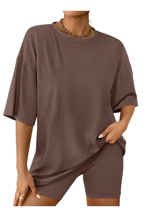 2 Piece Outfit for Women Lounge Sets Oversized Tshirts Matching Biker Short Summer Clothing, Sizes S-2XL