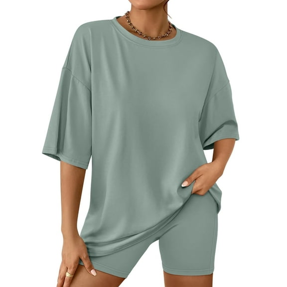 SUNBS 2 Piece Outfit for Women Lounge Sets Oversized Tshirts Matching Biker Short Summer Clothing, Sizes S-2XL