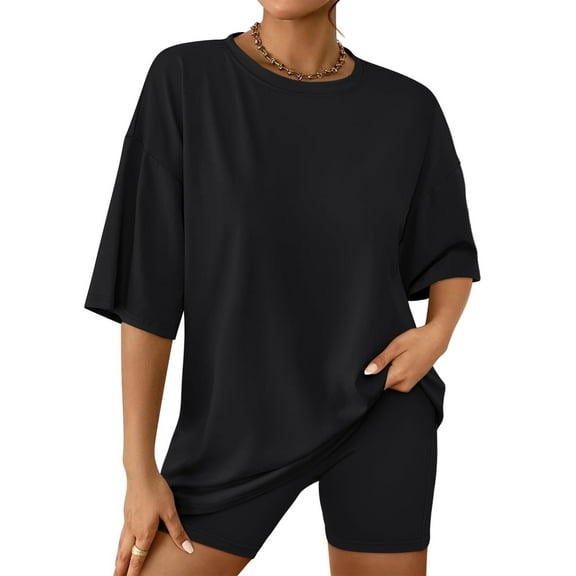 SUNBS 2 Piece Outfit for Women Lounge Sets Oversized Tshirts Matching Biker Short Summer Clothing, Sizes S-2XL
