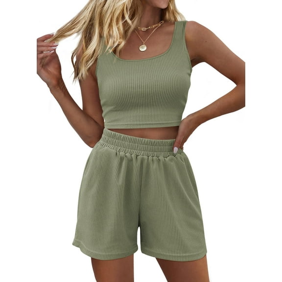 SUNBS Women's Lounge Set Two Piece Sleeveless High Waisted Shorts Summer Outfits, Size XS-2XL
