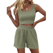 SUNBS Womens Lounge Set Two Piece Sleeveless High Waisted Shorts Summer Outfits, Size XS-2XL