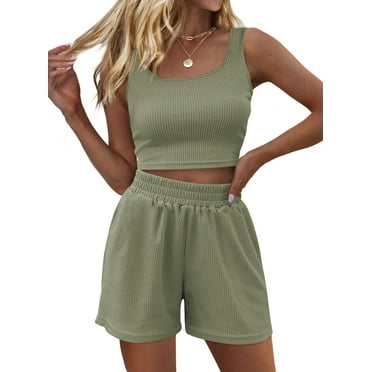 SUNBS Women's Lounge Set Two Piece Sleeveless High Waisted Shorts Summer Outfits, Size XS-2XL