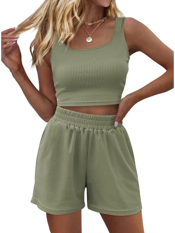 Women's Lounge Set Two Piece Sleeveless High Waisted Shorts Summer Outfits, Size XS-2XL