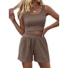 SUNBS Women's Lounge Set Two Piece Sleeveless High Waisted Shorts Summer Outfits, Size XS-2XL
