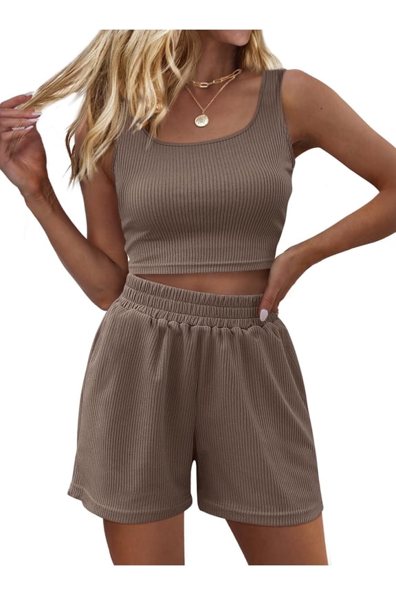 Women's Lounge Set Two Piece Sleeveless High Waisted Shorts Summer Outfits, Size XS-2XL