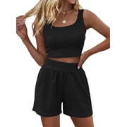 SUNBS Women's Lounge Set Two Piece Sleeveless High Waisted Shorts Summer Outfits, Size XS-2XL
