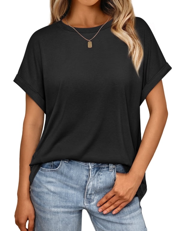 Women's Oversized Tops Business Casual Short Sleeve T-Shirt Summer Blouses