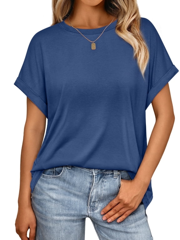 Women's Oversized Tops Business Casual Short Sleeve T-Shirt Summer Blouses