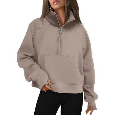 SUNBS Women's Sweatshirt Quarter-Zip V Neck Fleece Pullover Hoodie with Thumb Holes