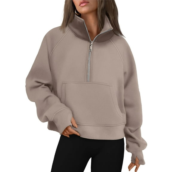 SUNBS Oversized Sweatshirts for women Quarter-Zip V Neck Hoodies Fleece Pullover with Thumb Holes