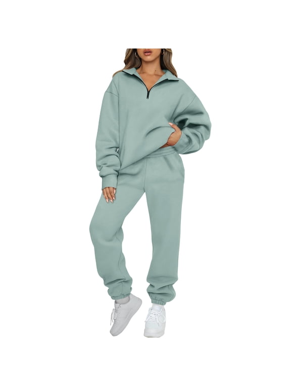 Women's Sweatsuits 2 Piece Outfits Long Sleeve Half Zip Pullover and Baggy Sweatpants with Pockets